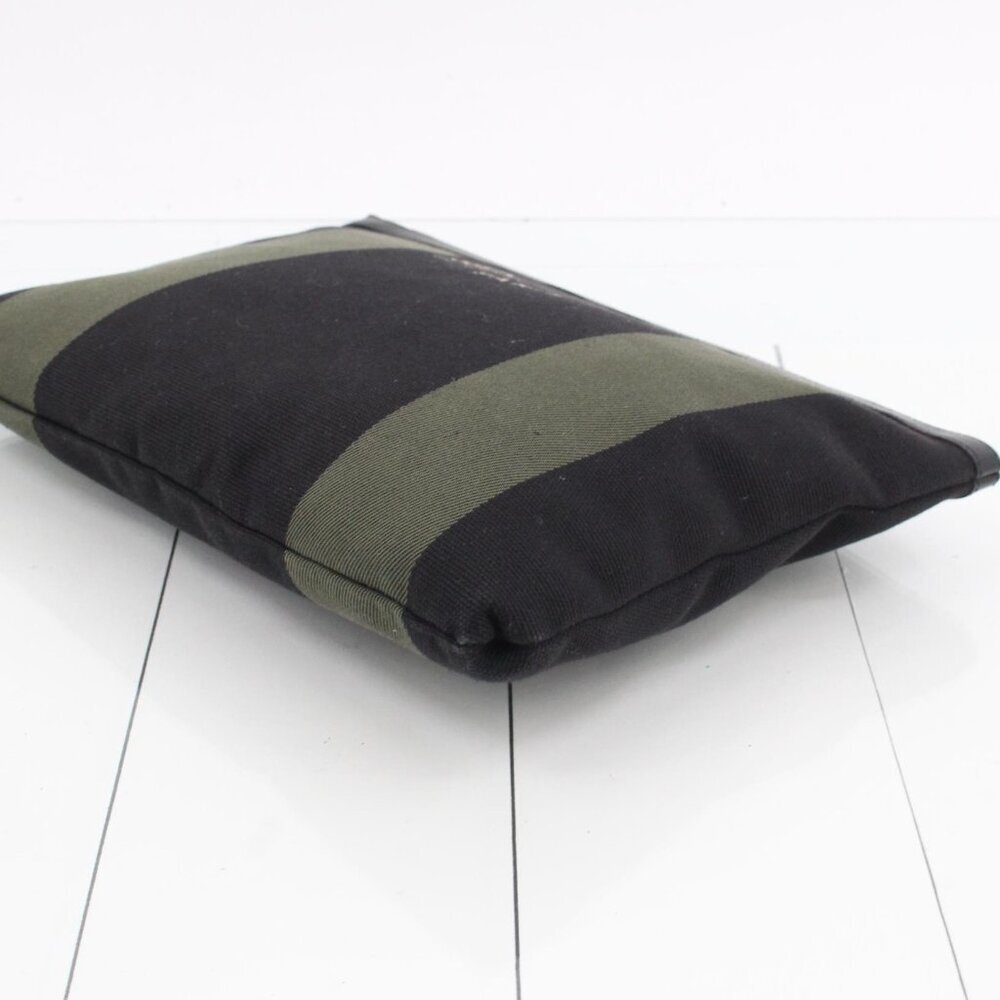 Saint Laurent Black/Green Stripe Canvas Zip Pouch - Picture 7 of 13